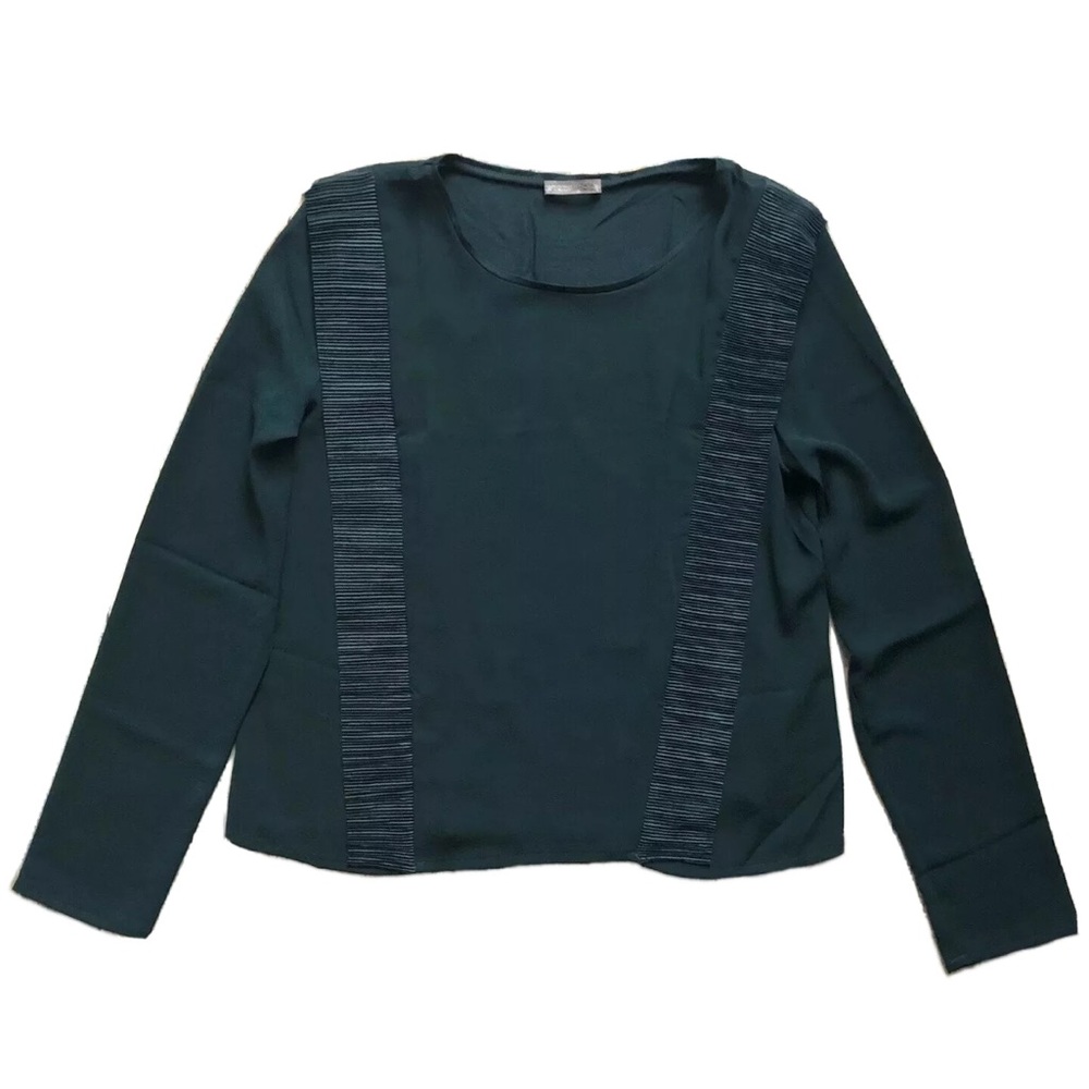 Zara Ruffled Blouse Top Long Sleeves Green Sz M